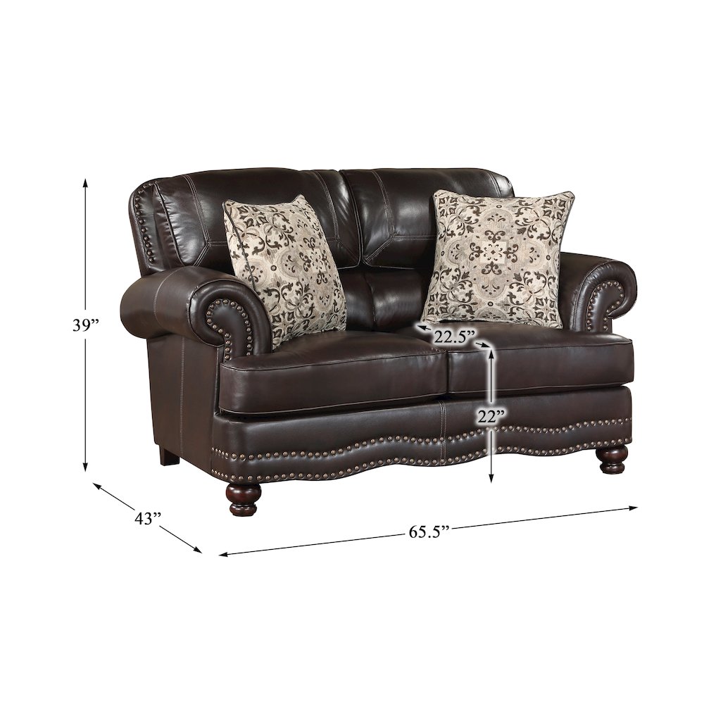 Milford Faux Leather Love Seat In Brown. Picture 4