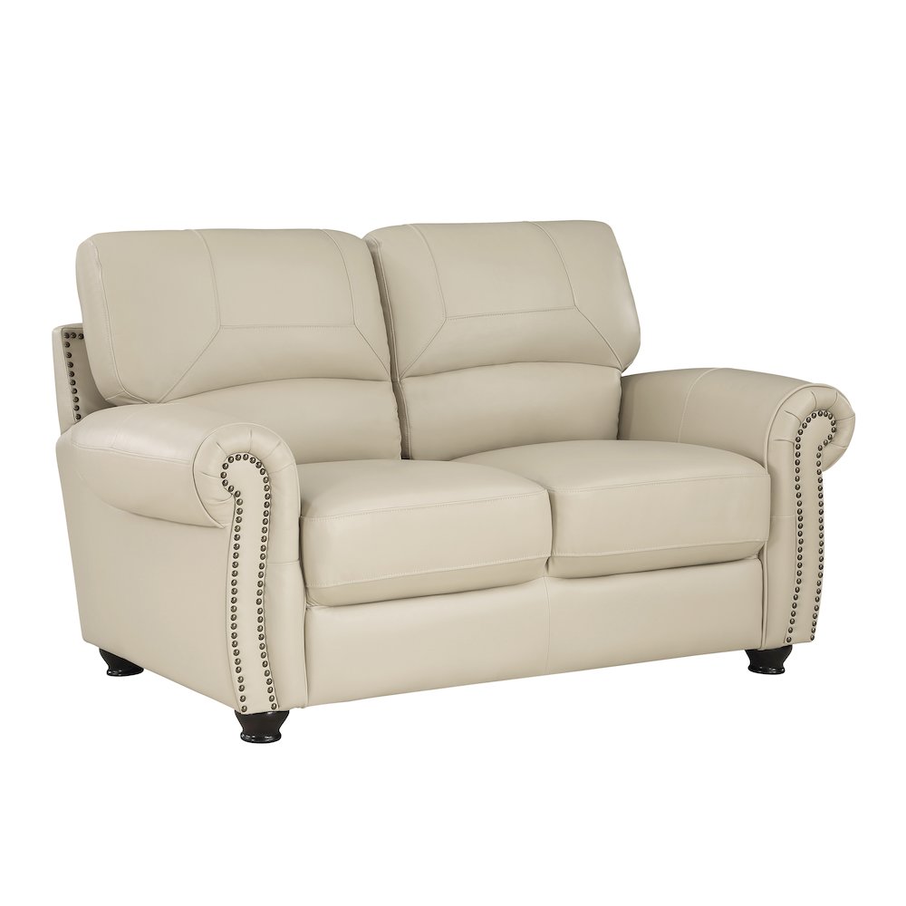Foxborough Leather Love Seat In Cream. Picture 1