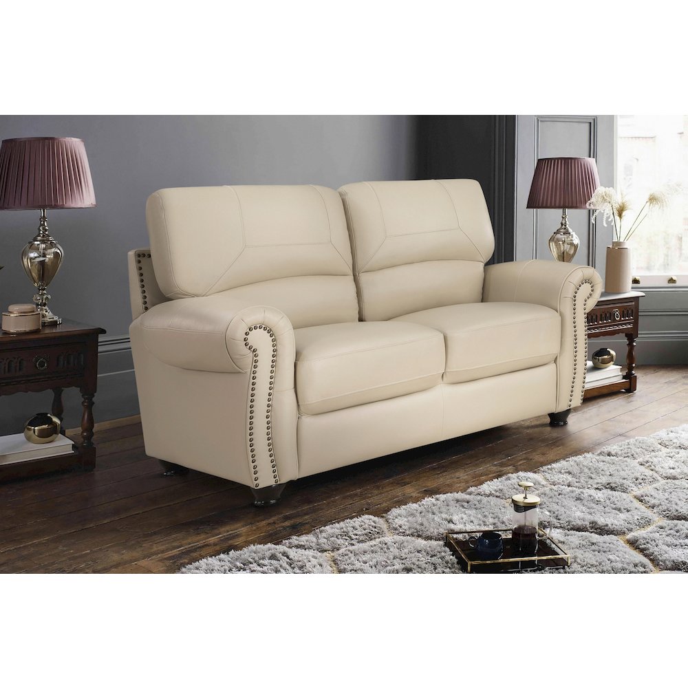 Foxborough Leather Love Seat In Cream. Picture 2