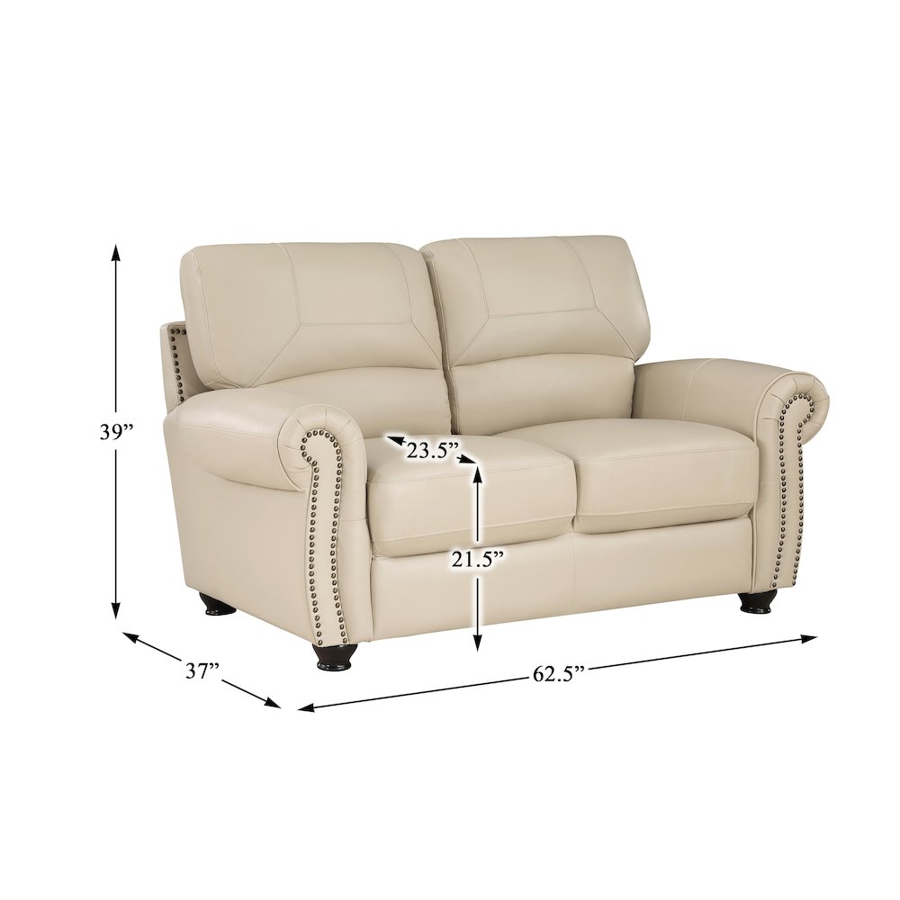 Foxborough Leather Love Seat In Cream. Picture 4