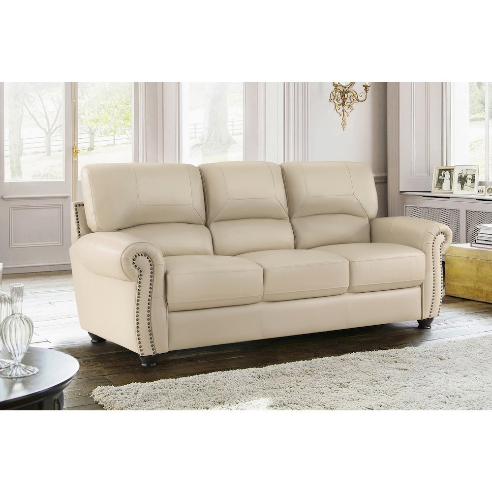 Foxborough Leather Sofa In Cream. Picture 2