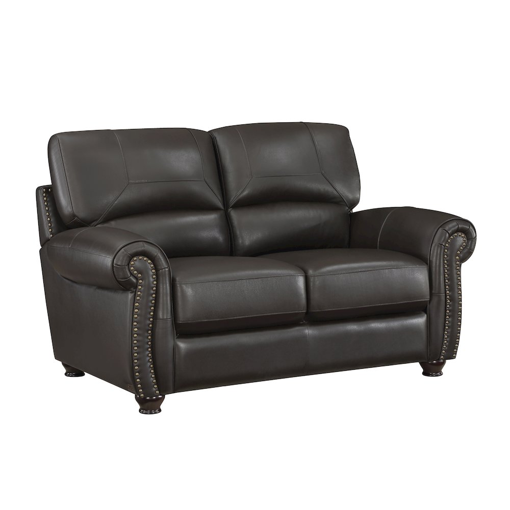 Foxborough Leather Love Seat In Dark Brown. Picture 1