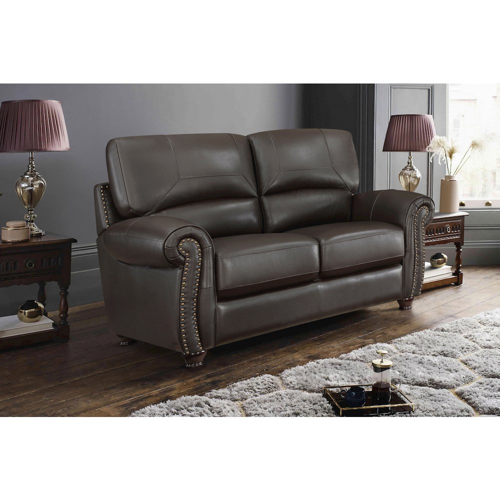 Foxborough Leather Love Seat In Dark Brown. Picture 2