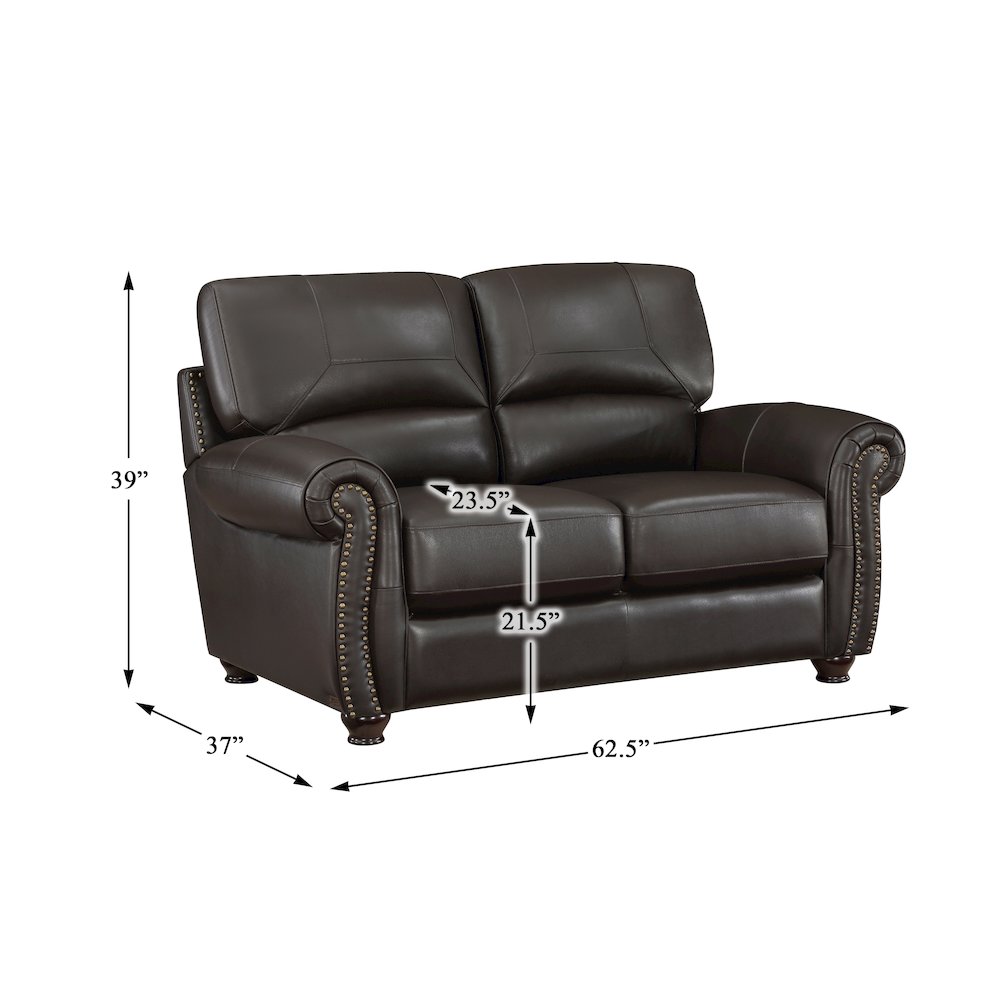 Foxborough Leather Love Seat In Dark Brown. Picture 4