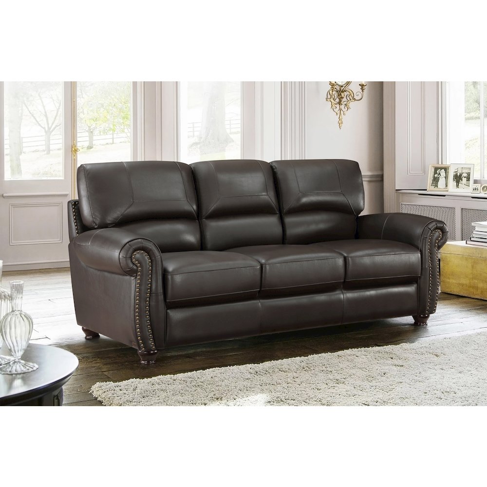 Foxborough Leather Sofa In Dark Brown. Picture 2