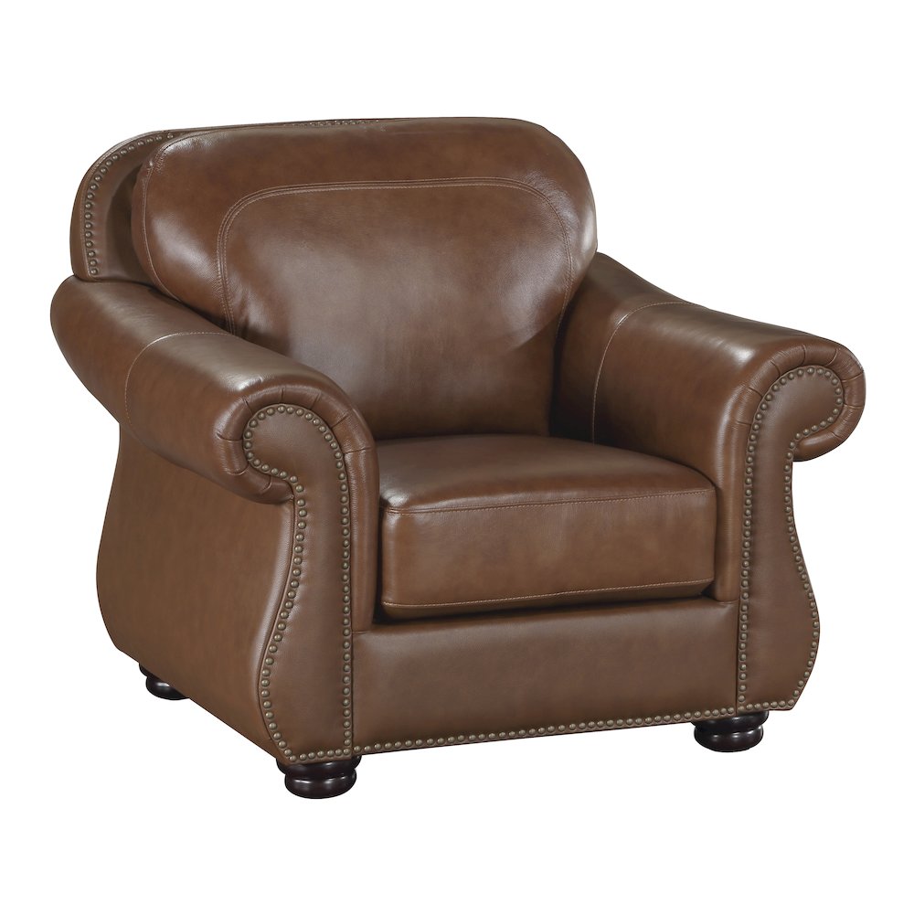 Attleboro Leather Arm Chair In Camel Brown. Picture 1