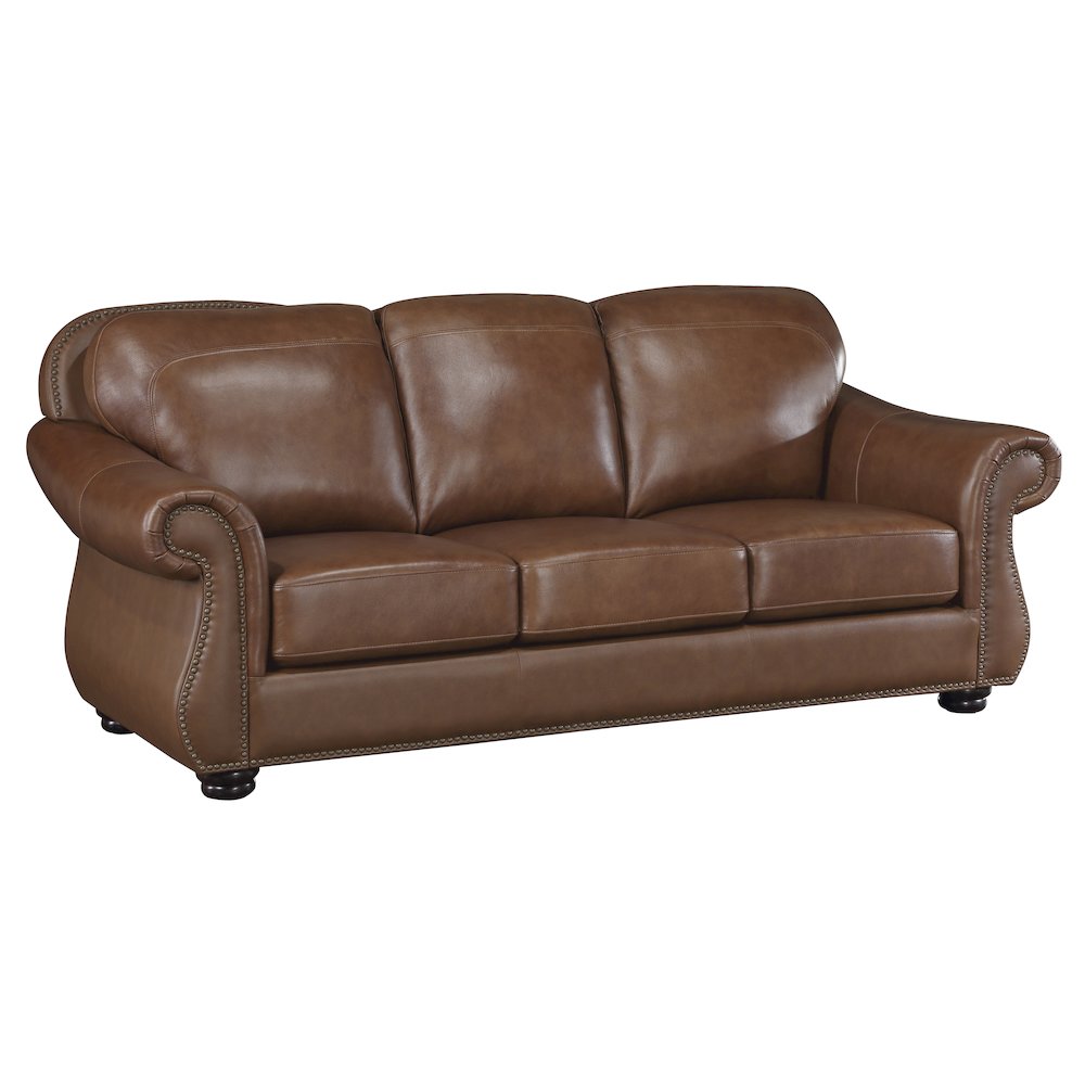 Attleboro Leather Sofa In Camel Brown. Picture 1