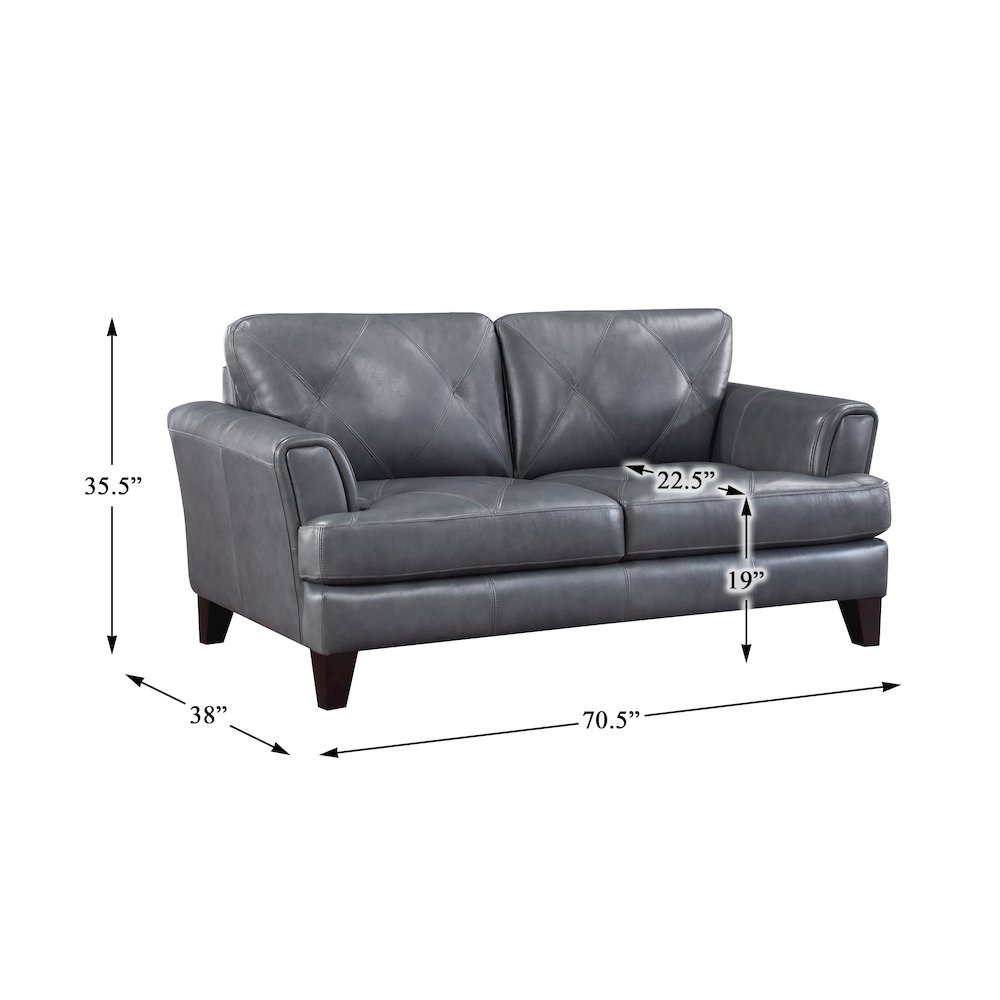 Thierry Leather Love Seat In Burnish Gray. Picture 3