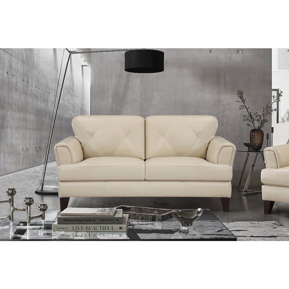 Thierry Leather Love Seat In Cream. Picture 2