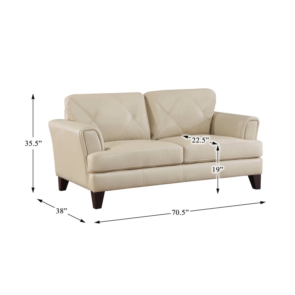 Thierry Leather Love Seat In Cream. Picture 4