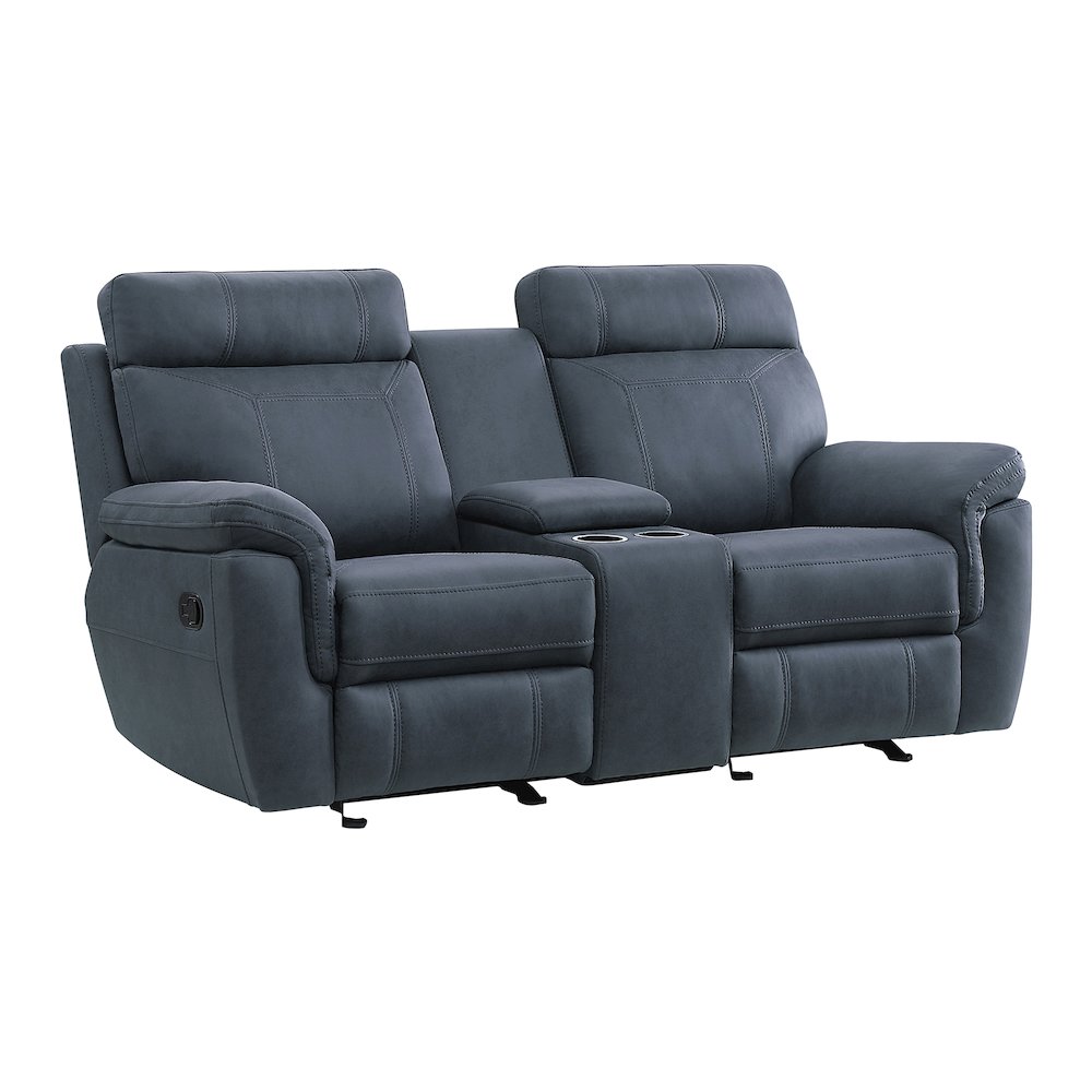 Clifton Microfiber Double Glider Reclining Love Seat In Blue. Picture 1
