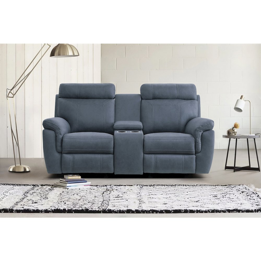 Clifton Microfiber Double Glider Reclining Love Seat In Blue. Picture 2