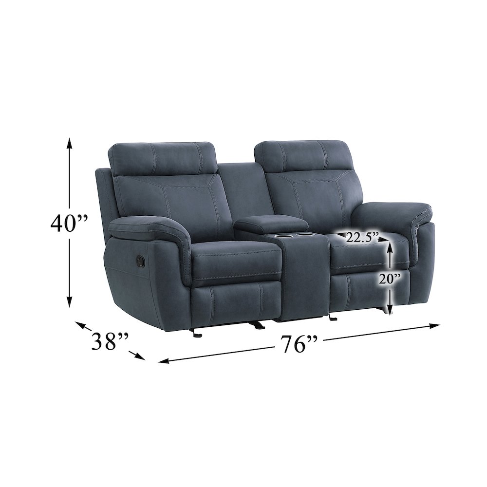Clifton Microfiber Double Glider Reclining Love Seat In Blue. Picture 3