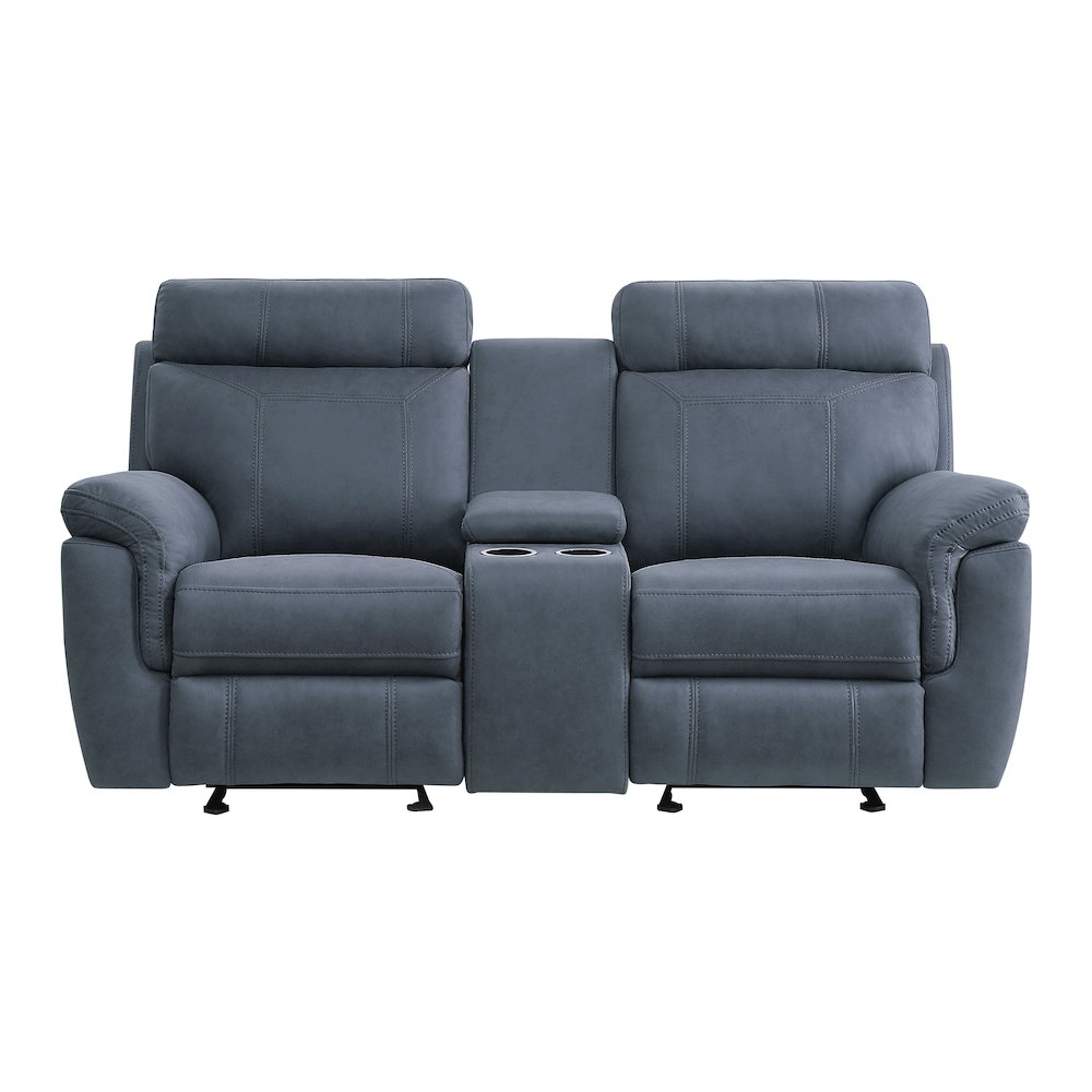 Clifton Microfiber Double Glider Reclining Love Seat In Blue. Picture 4