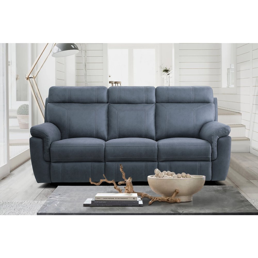 Clifton Microfiber Double Reclining Sofa In Blue. Picture 2