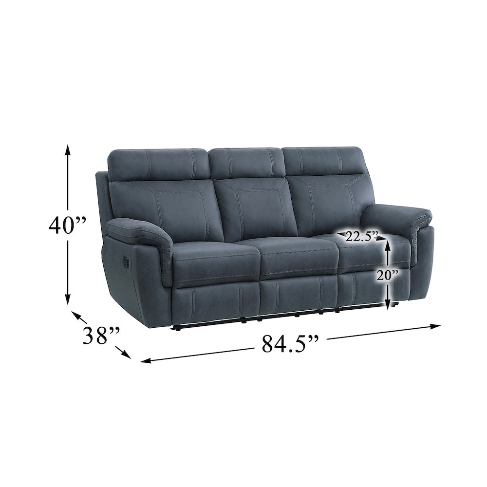 Clifton Microfiber Double Reclining Sofa In Blue. Picture 4