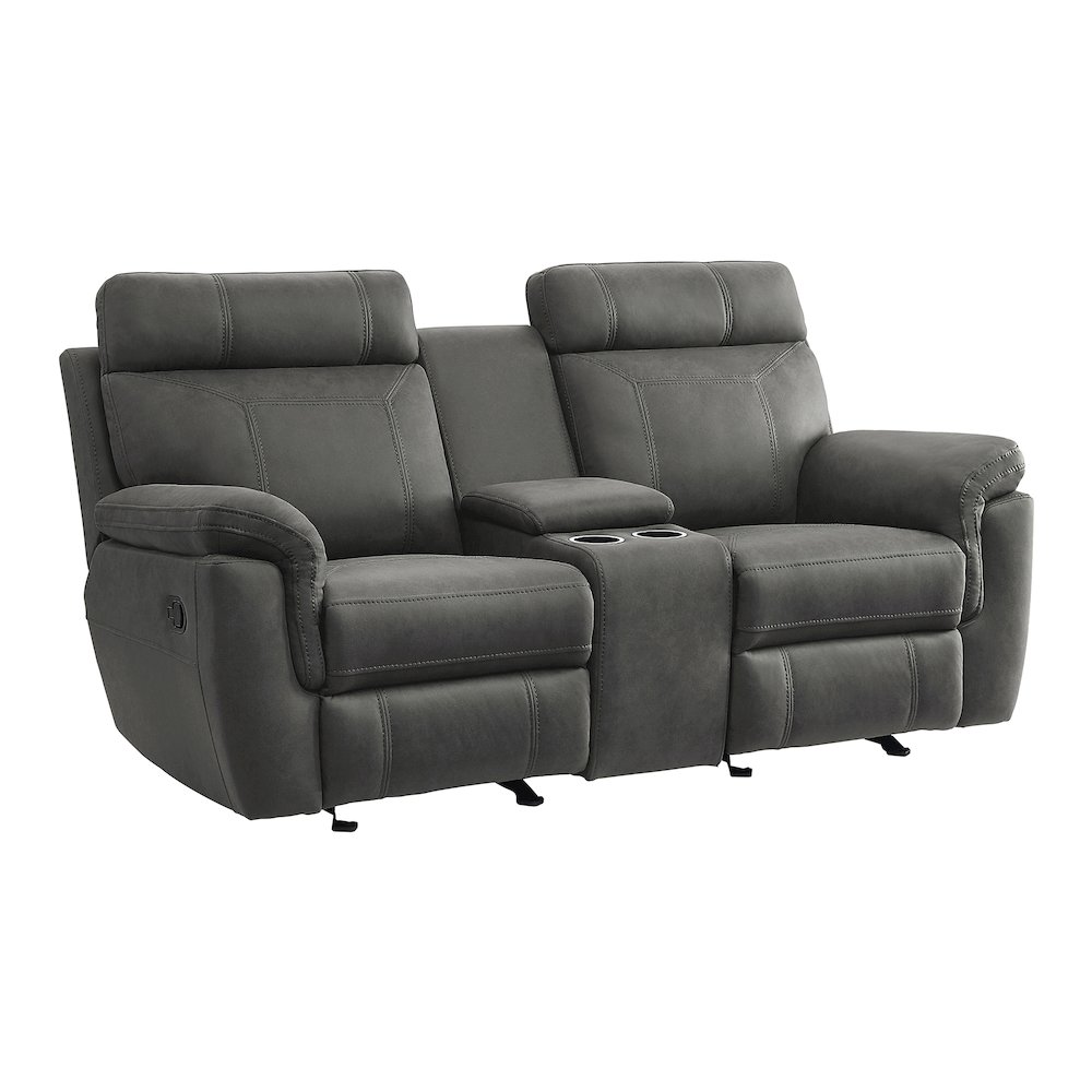 Clifton Microfiber Double Glider Reclining Love Seat In Pewter. Picture 1