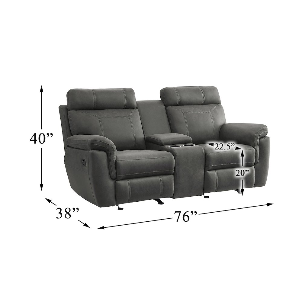 Clifton Microfiber Double Glider Reclining Love Seat In Pewter. Picture 3