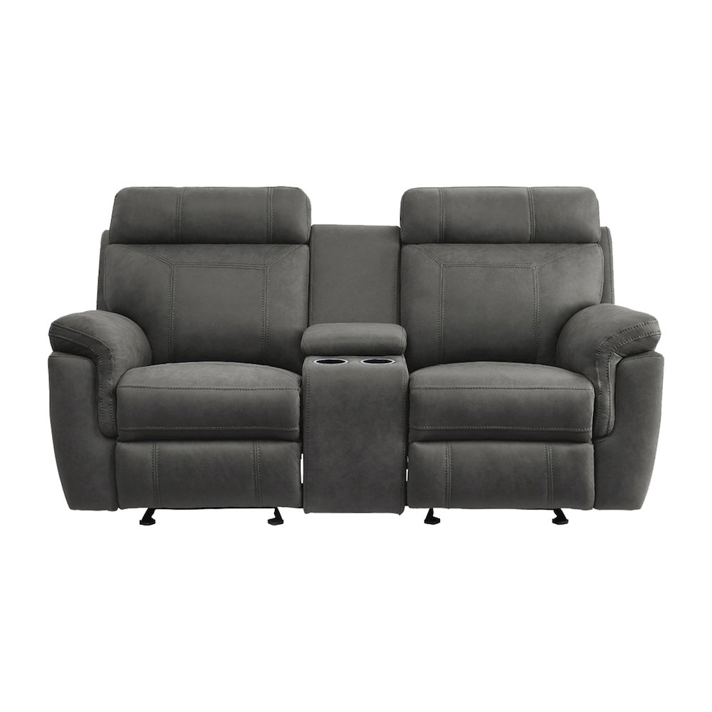 Clifton Microfiber Double Glider Reclining Love Seat In Pewter. Picture 4