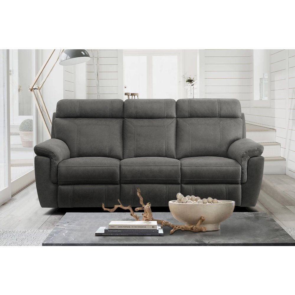 Clifton Microfiber Double Reclining Sofa In Pewter. Picture 2