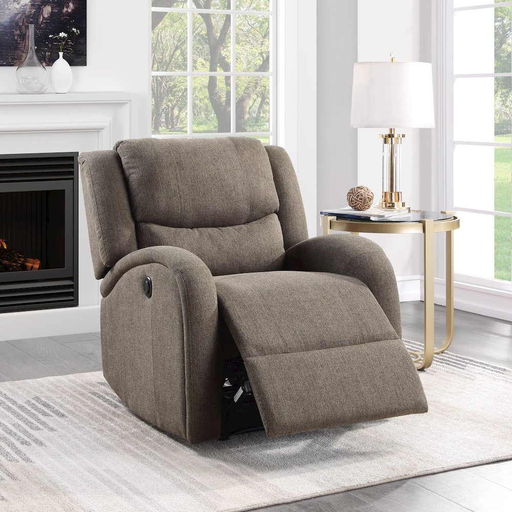 Lexicon Foxcroft Textured Fabric Power Reclining Chair in Brown. Picture 2