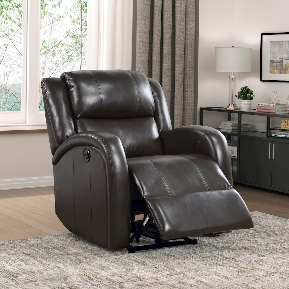 Lexicon Foxcroft Faux Leather Power Reclining Chair in Brown. Picture 2