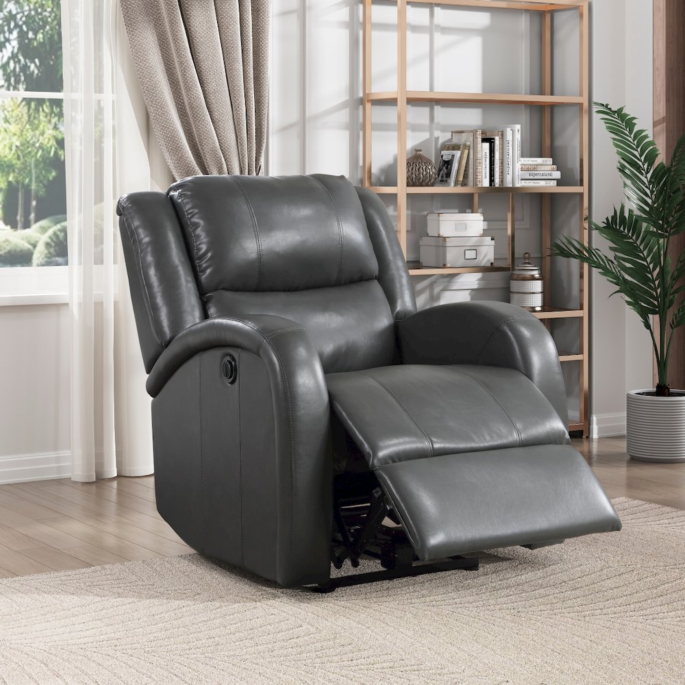 Lexicon Foxcroft Faux Leather Power Reclining Chair in Gray. Picture 2