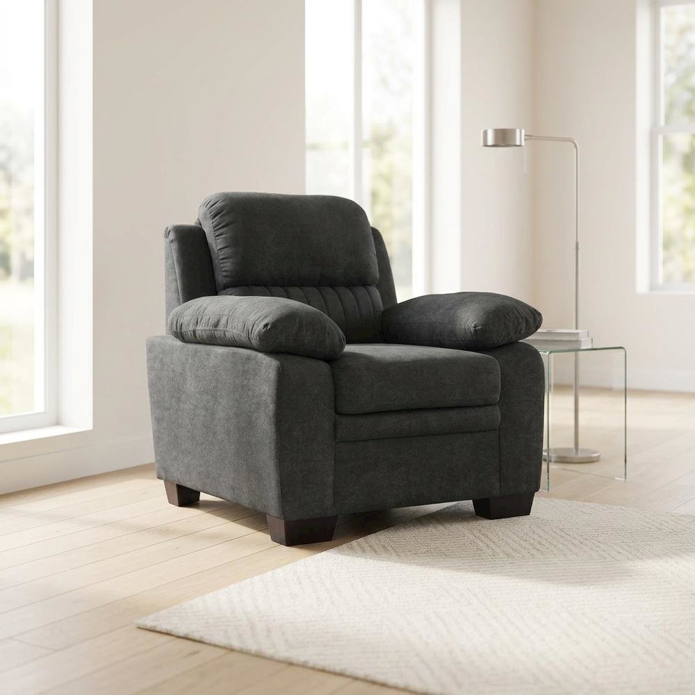 Textured Fabric Upholstered Accent Armchair for Living Room, Dark Gray. Picture 2