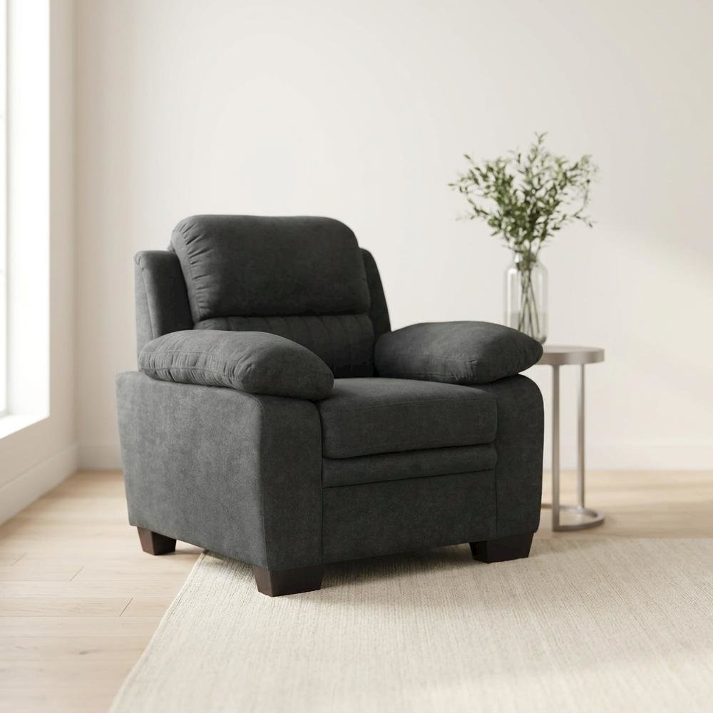 Textured Fabric Upholstered Accent Armchair for Living Room, Dark Gray. Picture 4