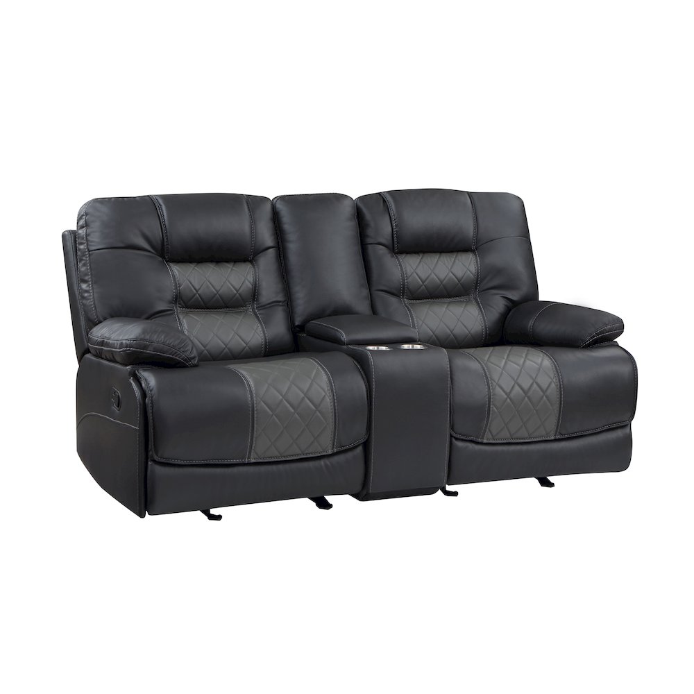 Fabian Faux Leather Double Glider Reclining Love Seat In Gray. Picture 3