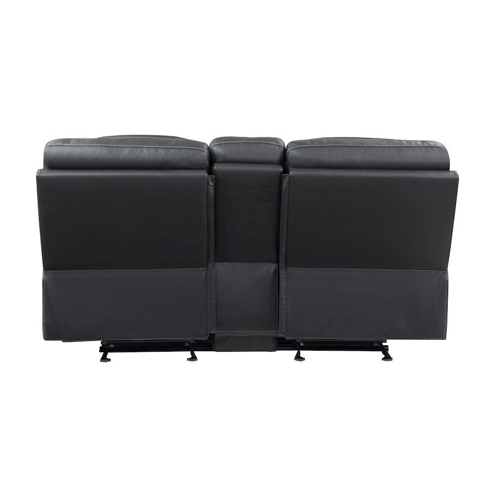 Fabian Faux Leather Double Glider Reclining Love Seat In Gray. Picture 1