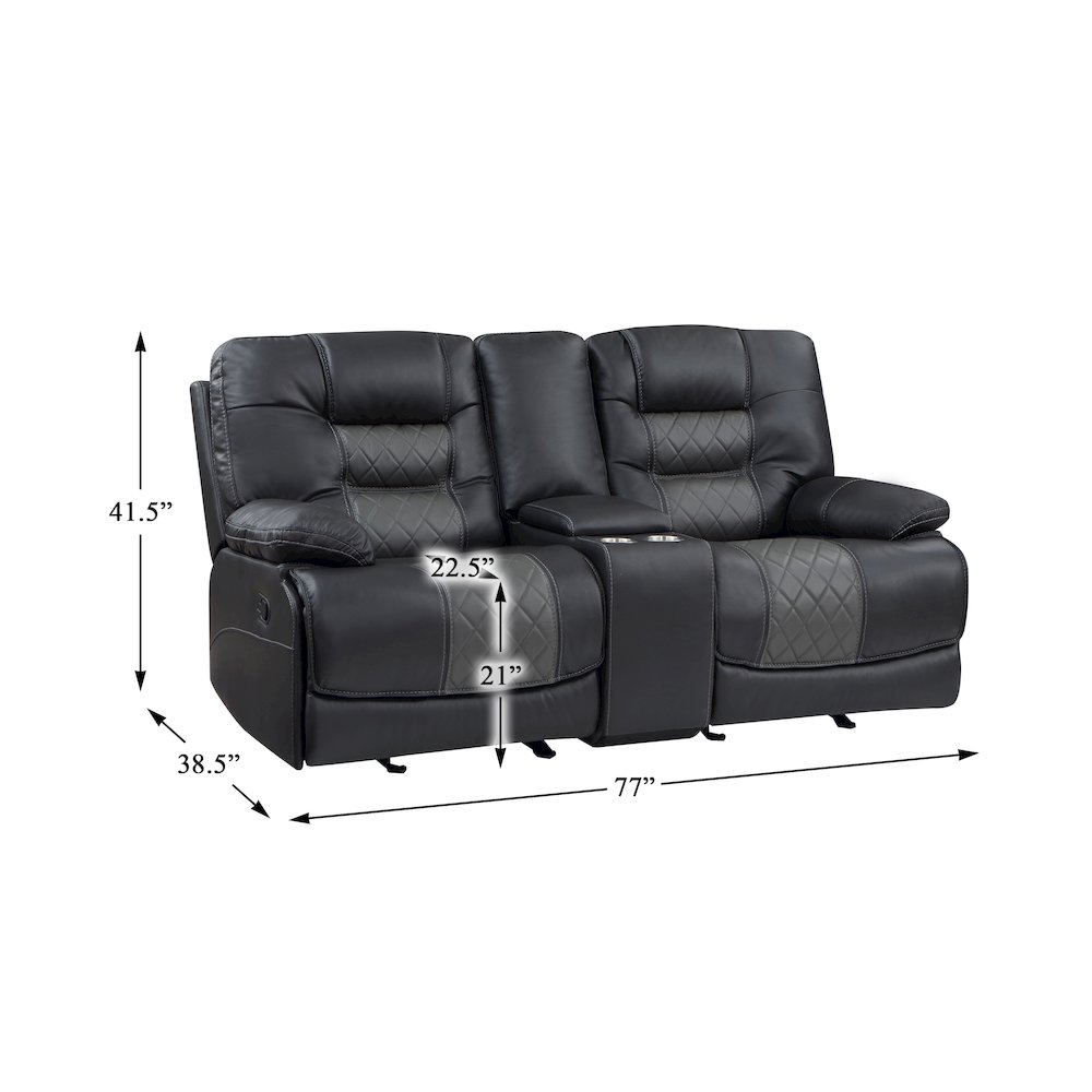 Fabian Faux Leather Double Glider Reclining Love Seat In Gray. Picture 2