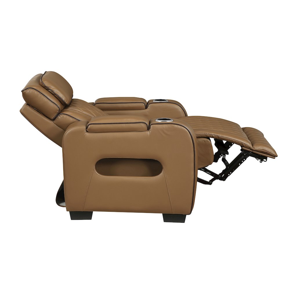 Fairway Faux Leather Power Reclining Chair with Power Headrest in Brown. Picture 14