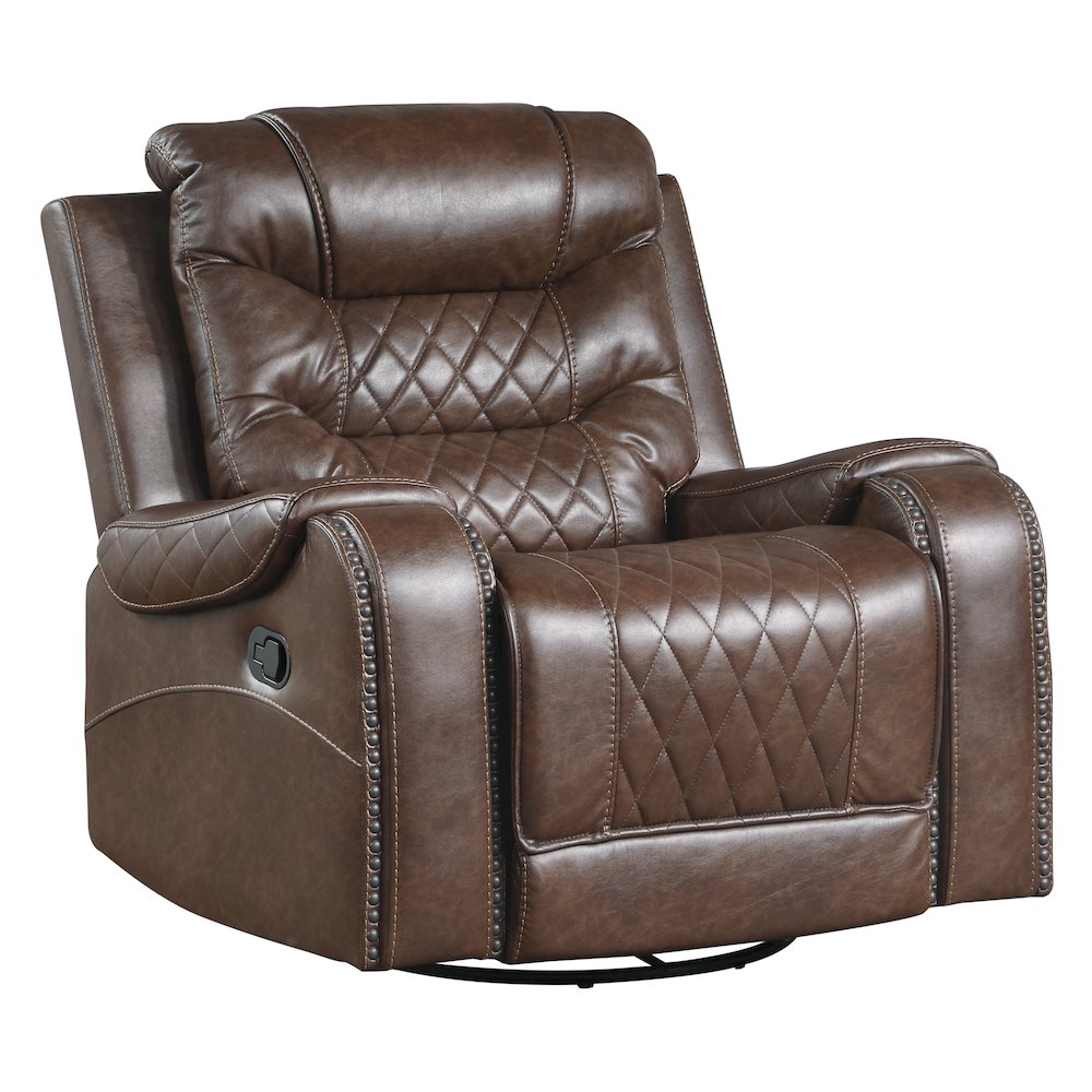 Putnam Faux Leather Swivel Glider Reclining Chair In Brown. Picture 2