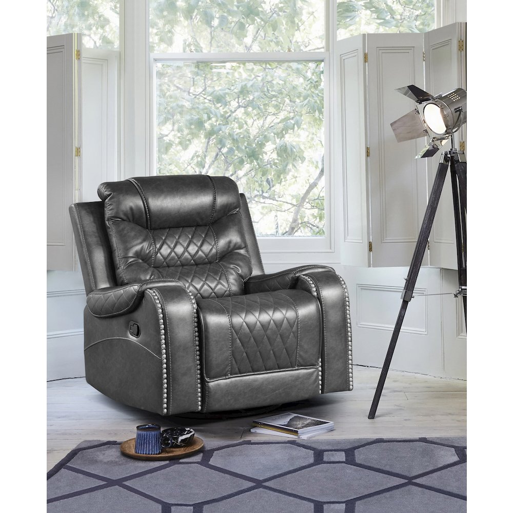 Putnam Faux Leather Swivel Glider Reclining Chair In Brown. Picture 6