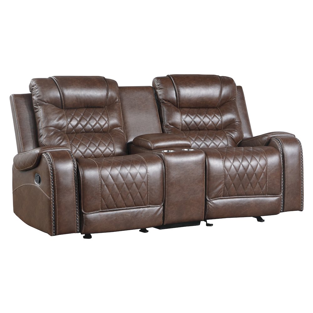 Putnam Faux Leather Double Glider Reclining Loveseat In Brown. Picture 5