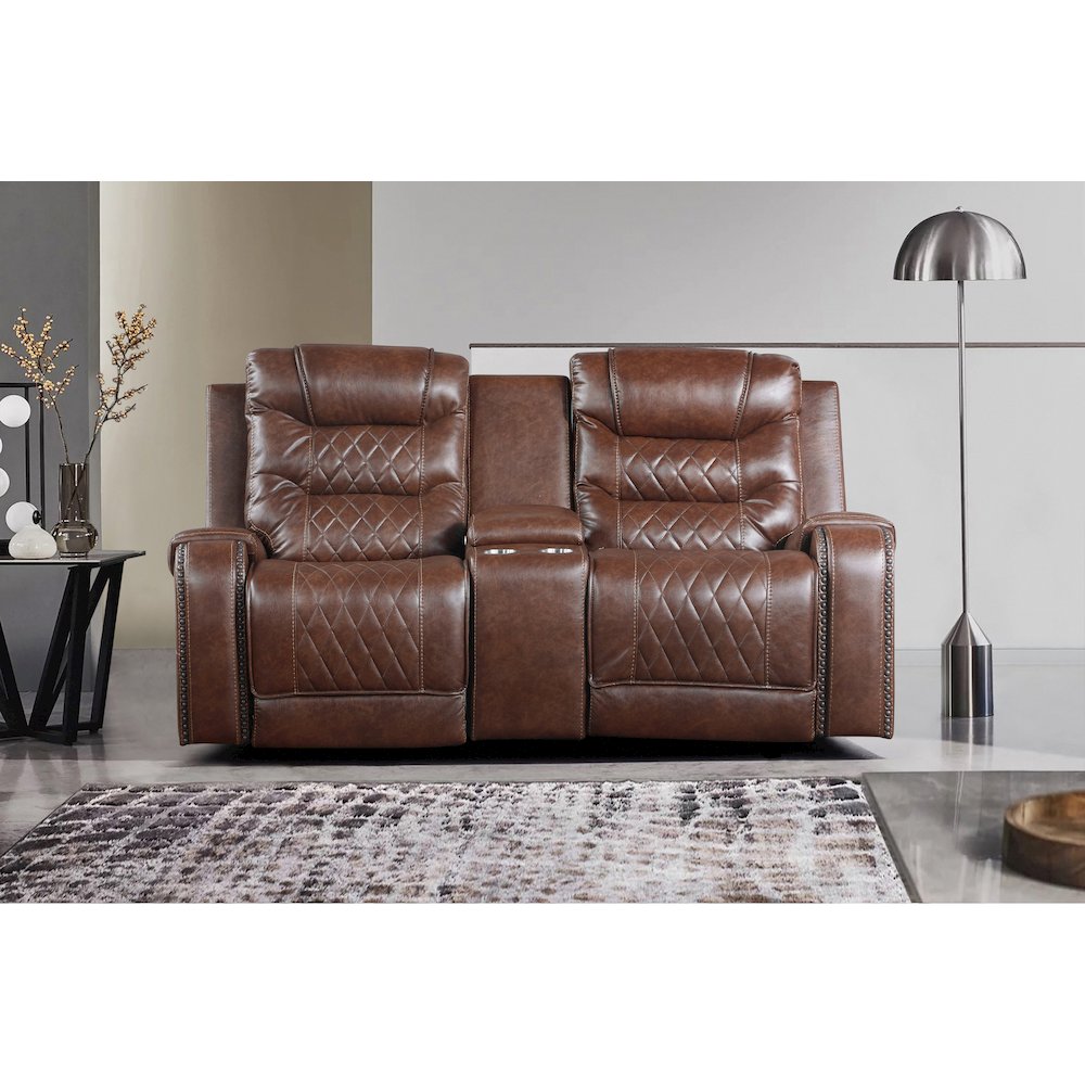 Putnam Faux Leather Double Glider Reclining Loveseat In Brown. Picture 6