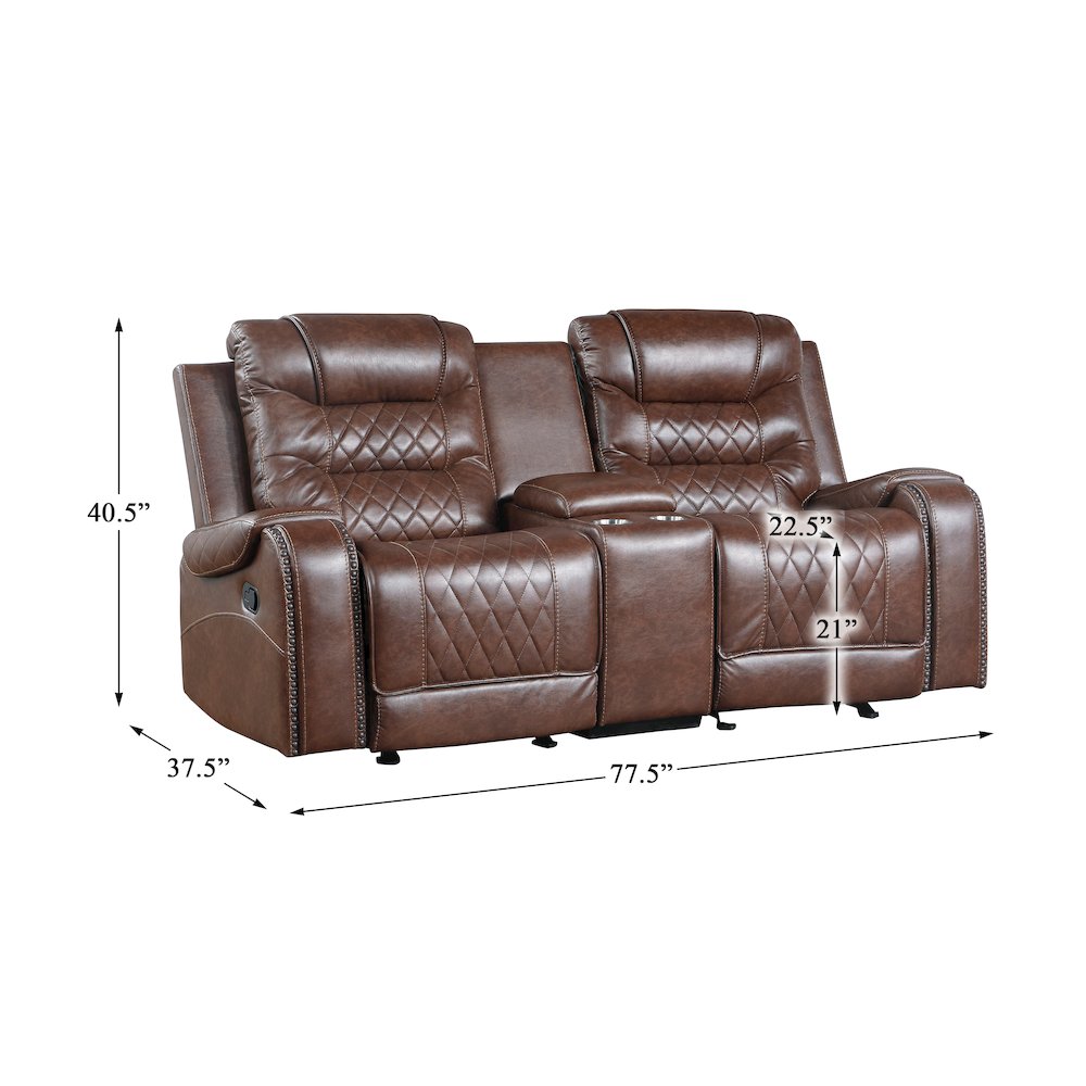 Putnam Faux Leather Double Glider Reclining Loveseat In Brown. Picture 9