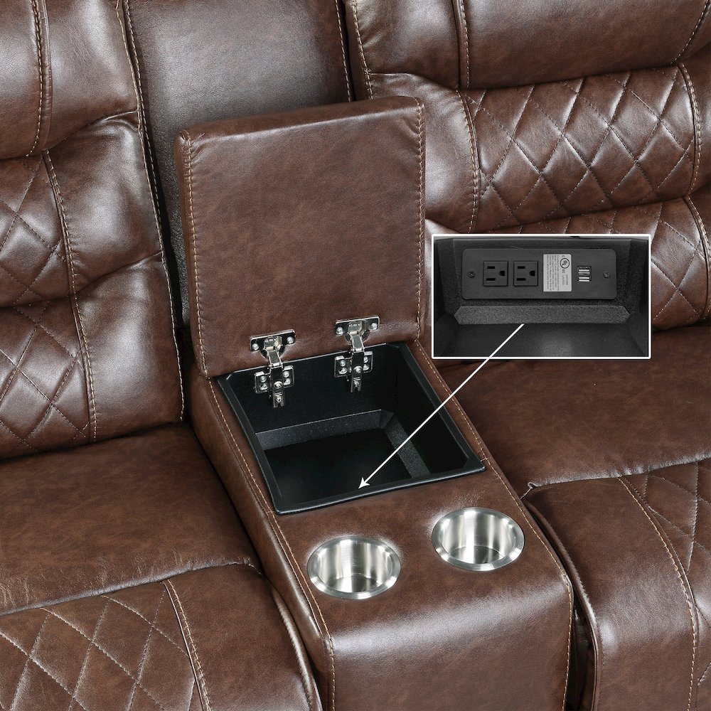 Putnam Faux Leather Double Glider Reclining Loveseat In Brown. Picture 10