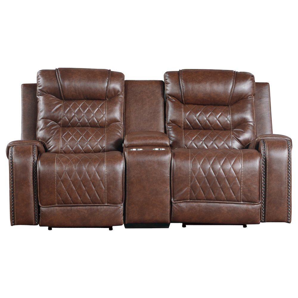 Putnam Faux Leather Double Glider Reclining Loveseat In Brown. Picture 3