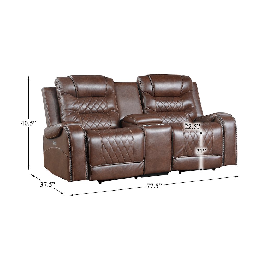Putnam Faux Leather Double Glider Reclining Loveseat In Brown. Picture 8