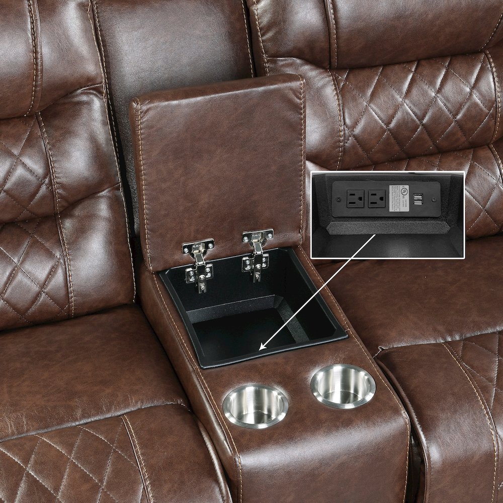 Putnam Faux Leather Double Glider Reclining Loveseat In Brown. Picture 4