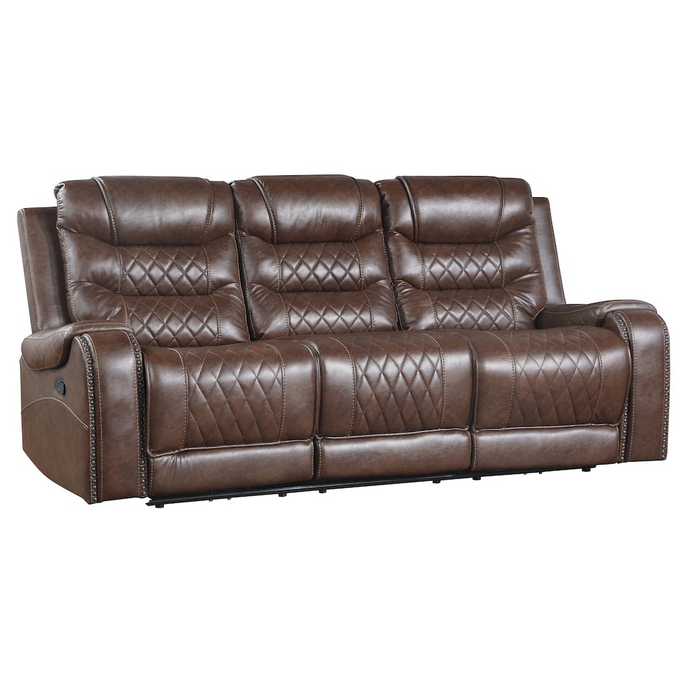 Putnam Faux Leather Double Reclining Sofa In Brown. Picture 6