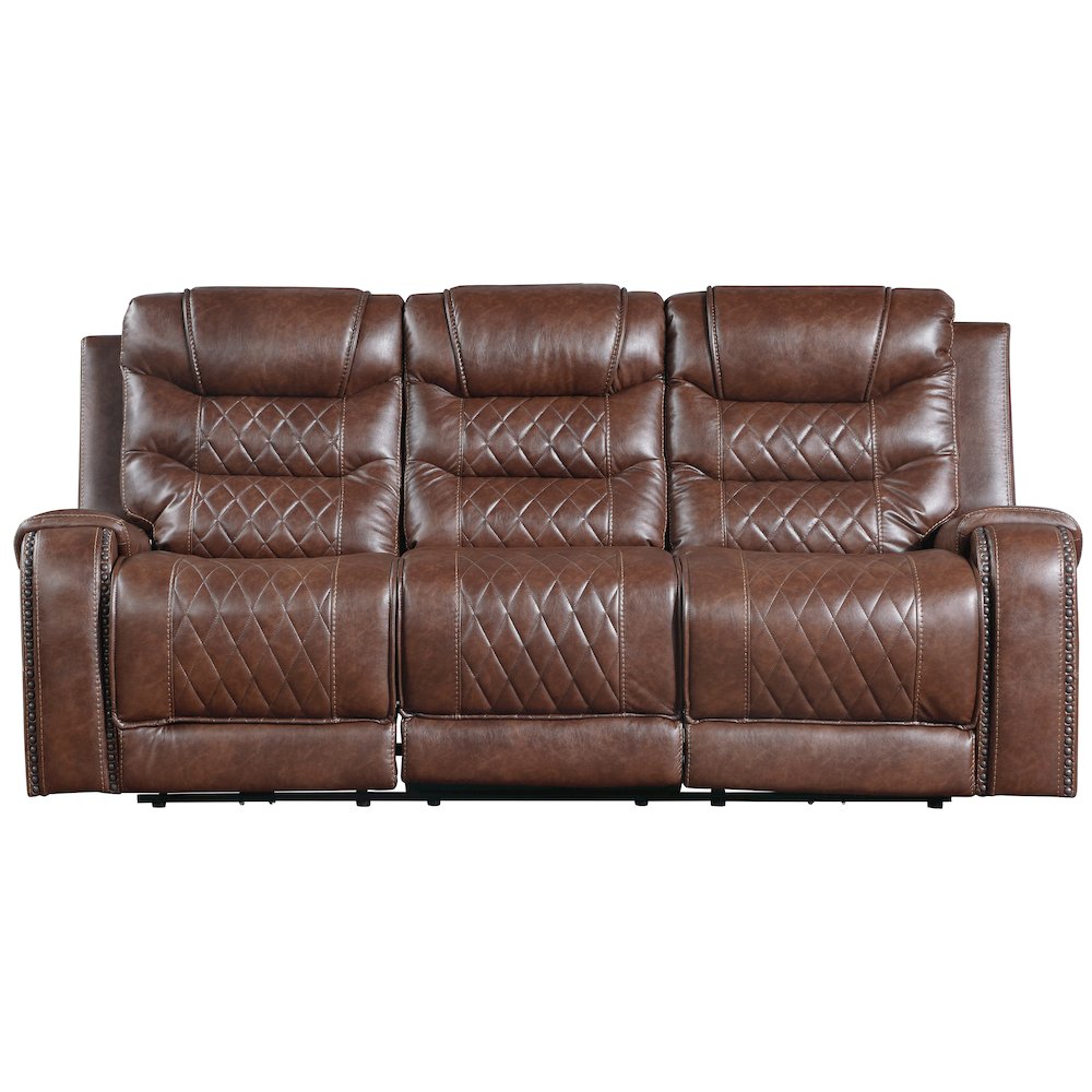 Putnam Faux Leather Double Reclining Sofa In Brown. Picture 2