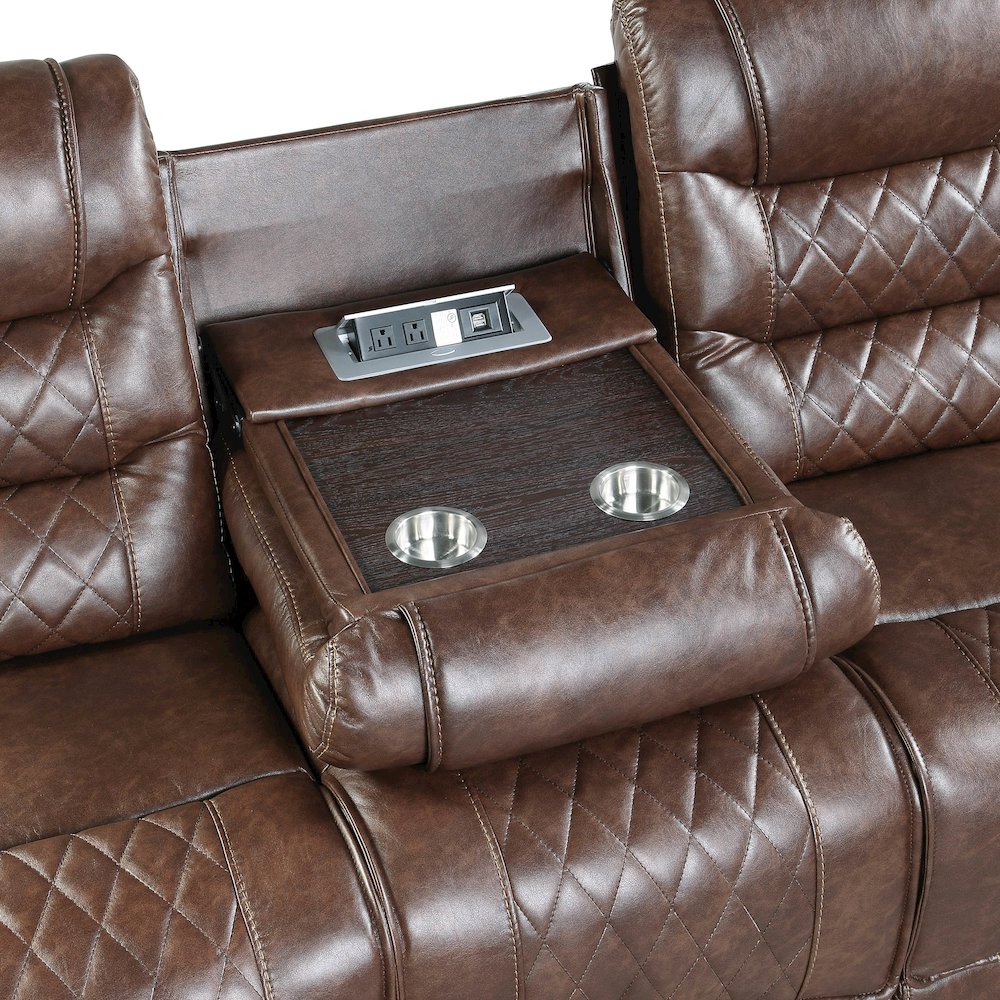 Putnam Faux Leather Double Reclining Sofa In Brown. Picture 9