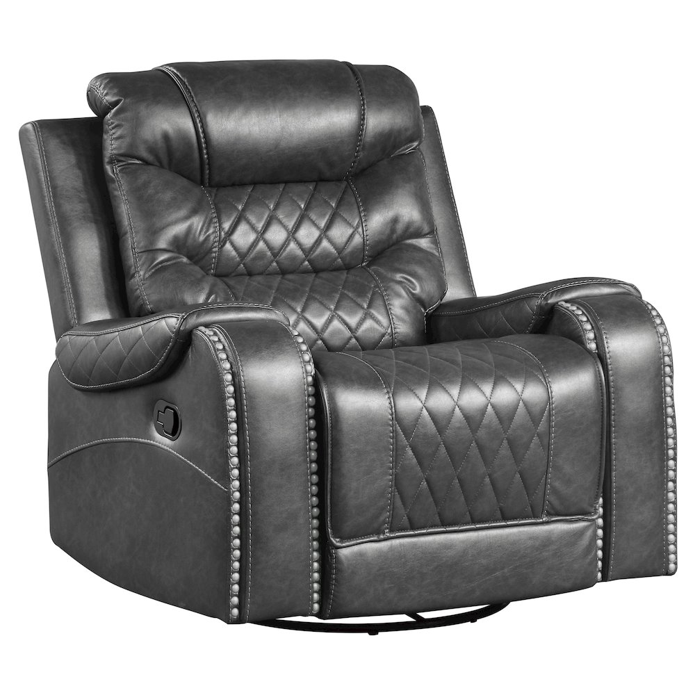 Putnam Faux Leather Swivel Glider Reclining Chair In Gray. Picture 1