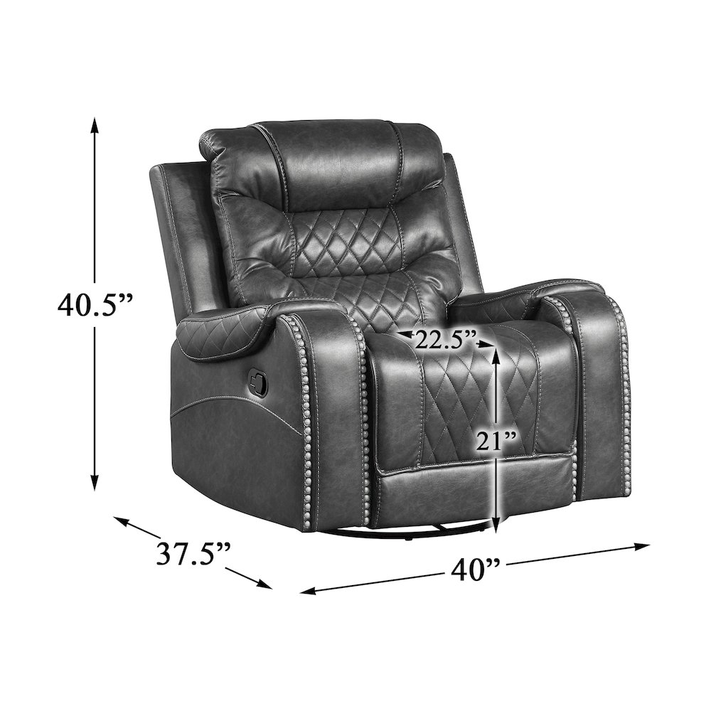 Putnam Faux Leather Swivel Glider Reclining Chair In Gray. Picture 9