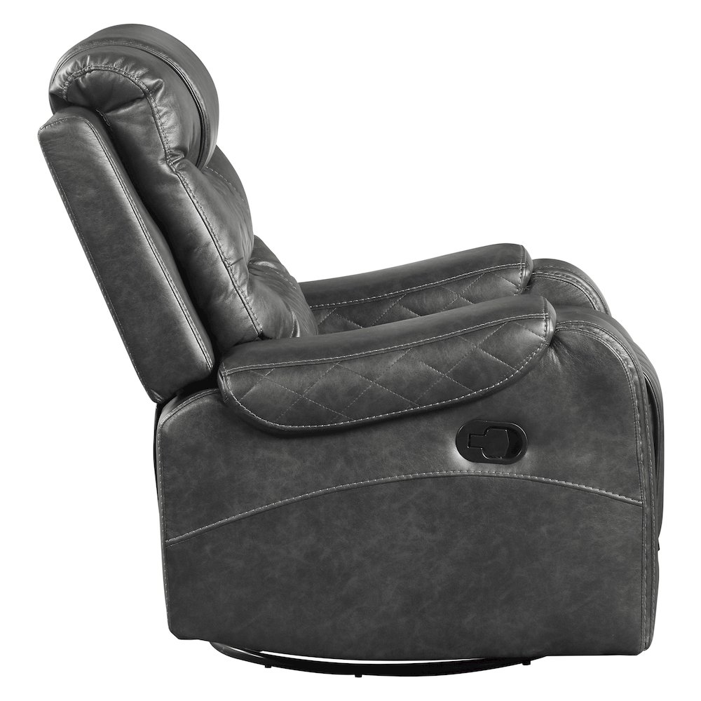 Putnam Faux Leather Swivel Glider Reclining Chair In Gray. Picture 10
