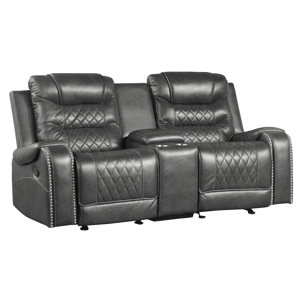 Putnam Faux Leather Double Glider Reclining Loveseat In Gray. Picture 2