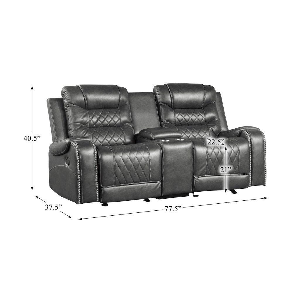 Putnam Faux Leather Double Glider Reclining Loveseat In Gray. Picture 8